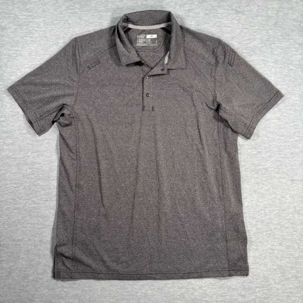 5.11 Tactical Mens M Charcoal Gray Heather Short Sleeve Snap Polo Shirt TLBLIN
